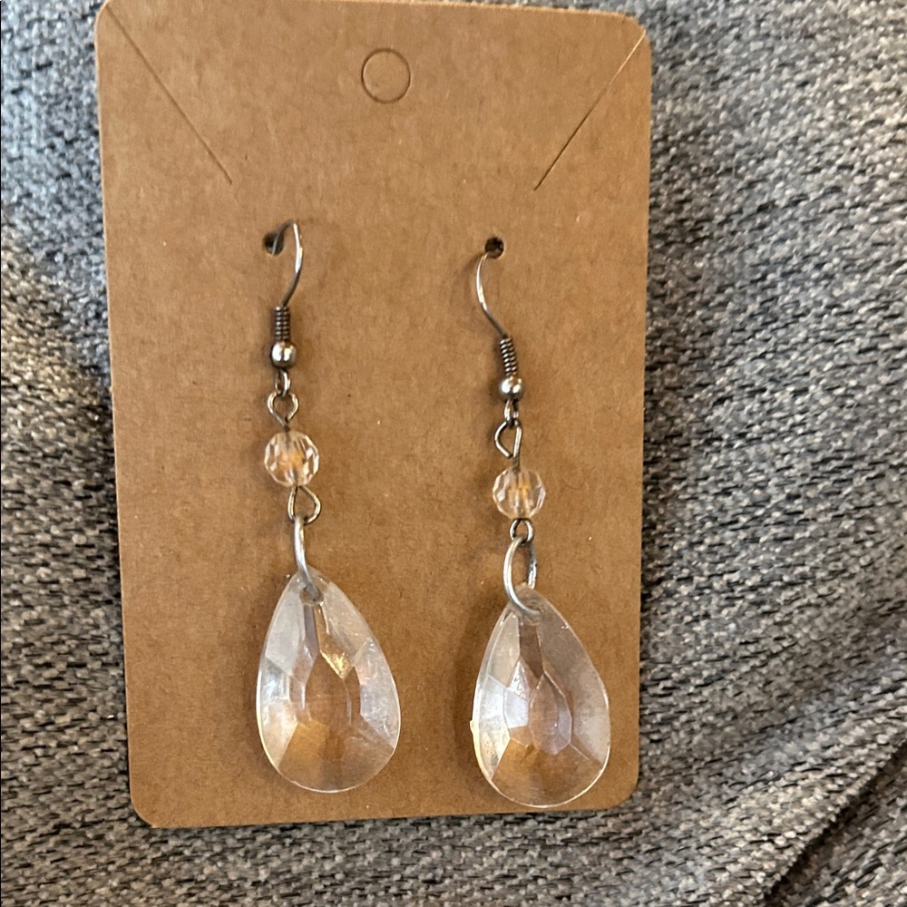 Clear Teardrop Crystal Dangle Earrings - Unbranded